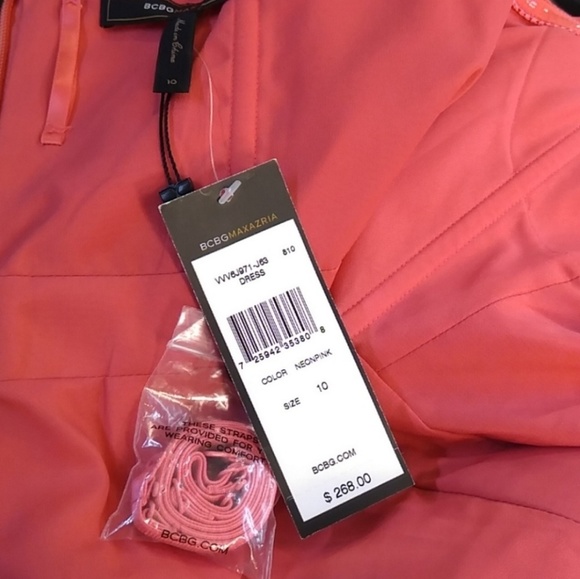 BCBGMAXAZRIA Neon Pink Strapless Bow Dress Size 10 NWT $268 - Picture 5 of 5